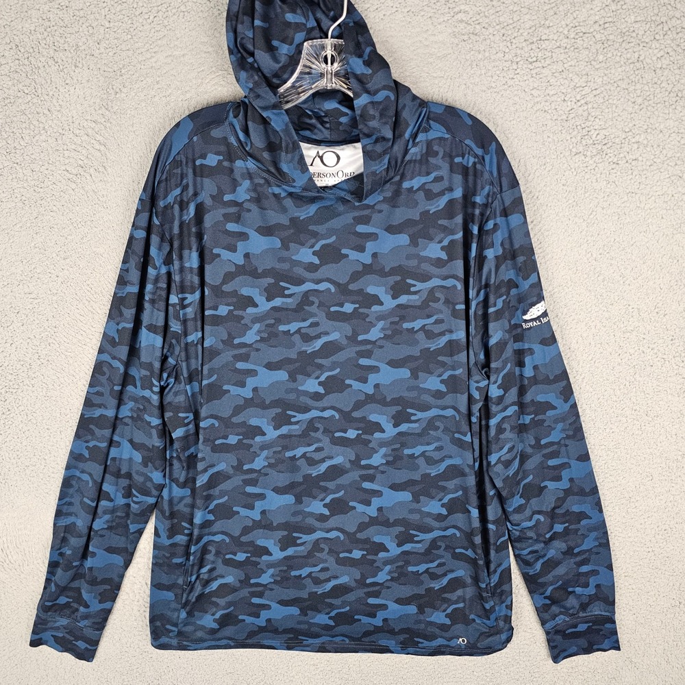 AndersonOrd Polo Mens Large Blue Camo Performance Butter Soft Golf Hoodie